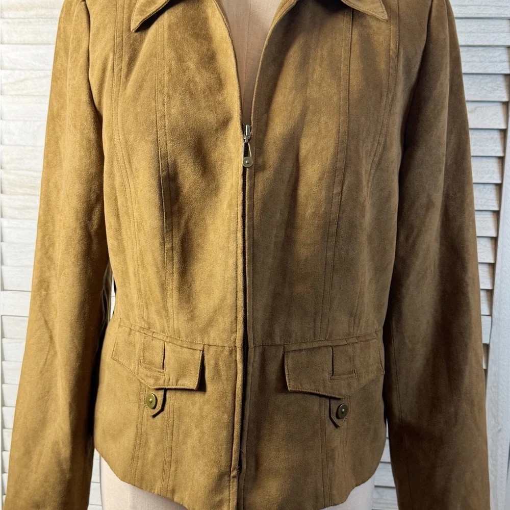 Tribal Faux Suede Tan Zip Jacket Western Boho Chic Lightweight Size 8